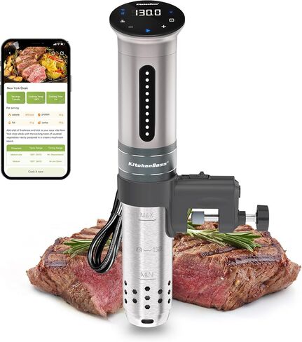 KitchenBoss Wifi Sous Vide Cooker: Ultra-quiet Sous Vide Machine Immersion Circulator APP Control 1100W, IPX7 Waterproof Sous-vide Precision Cooker Accurate Temperature Digital Display, Silver in Saudi Arabia