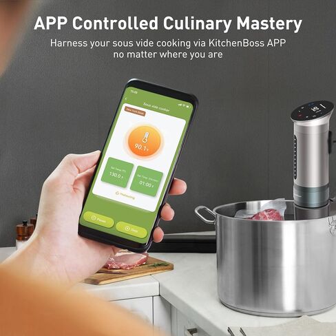 KitchenBoss Wifi Sous Vide Cooker: Ultra-quiet Sous Vide Machine Immersion Circulator APP Control 1100W, IPX7 Waterproof Sous-vide Precision Cooker Accurate Temperature Digital Display, Silver in Saudi Arabia