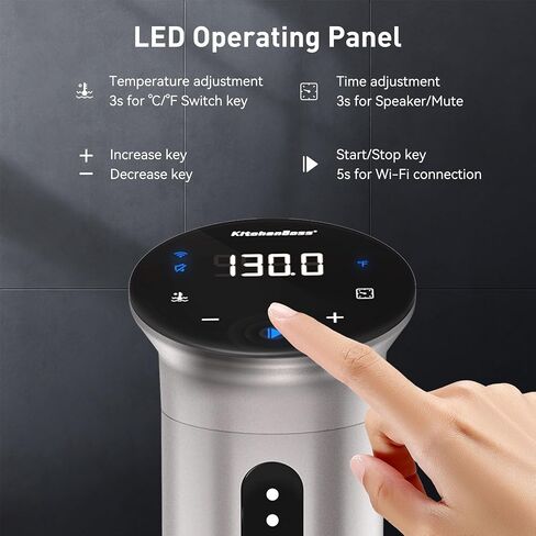 KitchenBoss Wifi Sous Vide Cooker: Ultra-quiet Sous Vide Machine Immersion Circulator APP Control 1100W, IPX7 Waterproof Sous-vide Precision Cooker Accurate Temperature Digital Display, Silver in Saudi Arabia