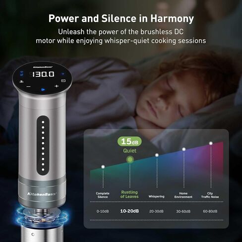 KitchenBoss Wifi Sous Vide Cooker: Ultra-quiet Sous Vide Machine Immersion Circulator APP Control 1100W, IPX7 Waterproof Sous-vide Precision Cooker Accurate Temperature Digital Display, Silver in Saudi Arabia