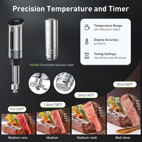 KitchenBoss Wifi Sous Vide Cooker: Ultra-quiet Sous Vide Machine Immersion Circulator APP Control 1100W, IPX7 Waterproof Sous-vide Precision Cooker Accurate Temperature Digital Display, Silver in Saudi Arabia