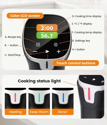 Sous Vide Cooker - 1100W Sous Vide Machine Immersion Circulator | 29 Preset Free Recipes & WiFi App Control, Fast Heating with Built-in Timer in Saudi Arabia