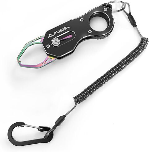 FLISSA Fish Gripper, Fish Lip Grip Tool with Carabiner and Spring Anti-Lost Rope, Durable Stainless Steel Fish Grabber Gripper, Lightweight Holder for Fishing, Corrosion Resistant & Portable in Saudi Arabia