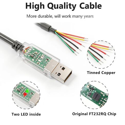 USB-RS232-WE-1800-BT-0.0 USB to RS232 Cable FT232RQ Chip USB Serial Cable Aadapter with TXD,RXD LED,Compatible with Windows 11 10 8 7 Linux MAC OS Wire End(RED=0V) in Saudi Arabia