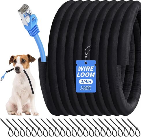 30ft - 1in Split Braided Sleeve Cable Management, Self-Wrapping | Flexible loom tubing protects wires from abrasion and heat. Great for automotive, TV, computer, and home electrical use. in Saudi Arabia