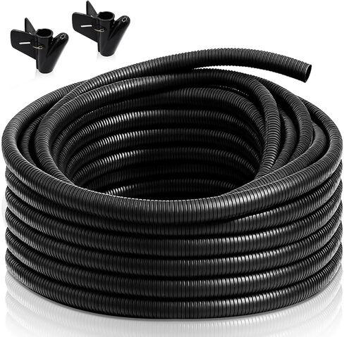 120ft 1/2 inch Split Wire Loom Tubing Kit with 2 Clamps - Flexible Abrasion Resistant Conduit for Automotive, Mechanical Cable Protection in Saudi Arabia