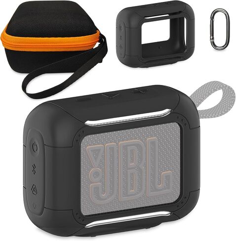 Protective Case for JBL Go 5 Portable Bluetooth Speaker | Accessories Hard Carrying Case and Silicone Cover with Metal Carabiner (Blue Case) in Saudi Arabia