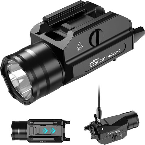 CRONHAWK Rechargeable Pistol Light, 1350 Lumen Pic Rail Mounted Flashlight with Strobe, Fits MIL-STD-1913 Picatinny, Aluminum Alloy, FDE in Kuwait