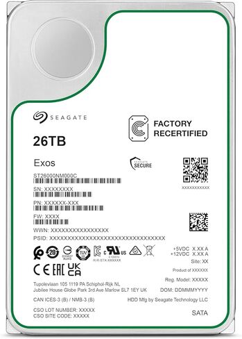 محرك الأقراص الصلبة الداخلي Seagate Exos سعة 26 تيرابايت - 3.5 بوصة CMR SATA بسرعة 6 جيجابايت/ثانية، 7200 دورة في الدقيقة، ذاكرة تخزين مؤقت 512 ميجابايت، 2.5 ميجا بايت MTBF (ST26000NM000C) (متجدد) in Kuwait