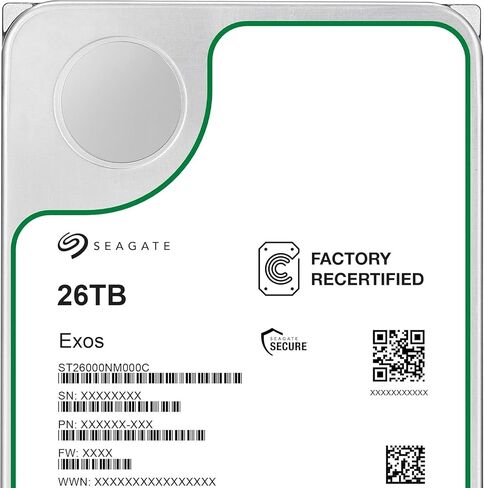 محرك الأقراص الصلبة الداخلي Seagate Exos سعة 26 تيرابايت - 3.5 بوصة CMR SATA بسرعة 6 جيجابايت/ثانية، 7200 دورة في الدقيقة، ذاكرة تخزين مؤقت 512 ميجابايت، 2.5 ميجا بايت MTBF (ST26000NM000C) (متجدد) in Kuwait