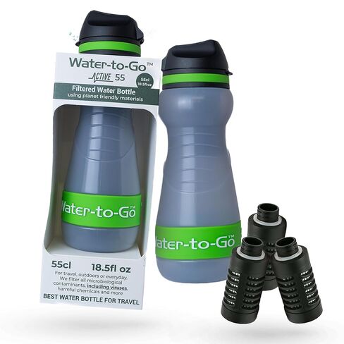 Water-to-Go Active Water Filter Bottle, 25oz/75cl | International Travel, Portable Purification, Eco-Friendly Bioplastic, New Leak-Proof Lid, Filters Viruses Most Bottles Miss in Saudi Arabia