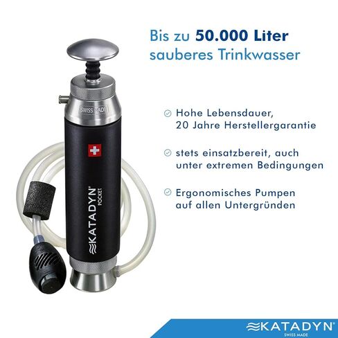 Katadyn Pocket Ceramic Hand Pump Water Filter, Black Edition | 13,000 Gallon Capacity, 20-Year Guarantee, For Survival, Emergency Preparedness & Expeditions in Saudi Arabia