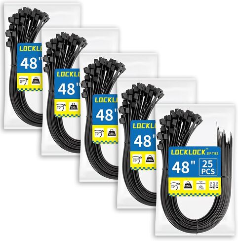 Large Zip Ties Heavy Duty Outdoor 48 inch (25 Pack), Heavy Duty Zip Ties 250 lbs, Black, LOCKLOCK in Saudi Arabia