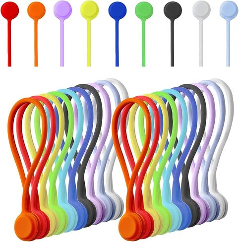 20 Pack Reusable Silicone Magnetic Cable Ties Twist Ties for Home/Office Cord Wrap, Cable Organizer, Magnetic Cord Holder, Cable Organizer Fridge Magnets - Perfect Smart Home Gadgets! 10 COLORS in Saudi Arabia