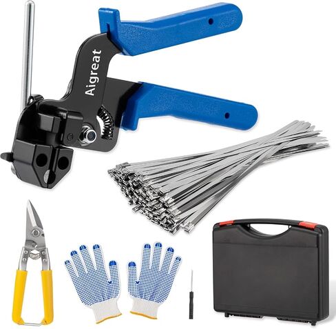 Stainless Steel Cable Tie Gun Set with Adjustable Tension Auto Cut Fastening Tool for Exhaust Pipe, Chain Link Fence, Auto Repair & Industrial Cable Binding (Extra Large 100PCS) in Kuwait