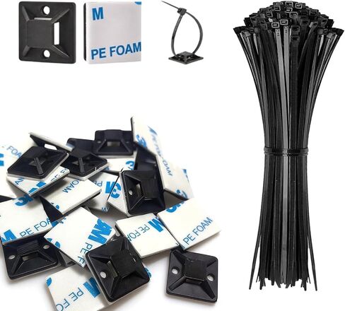 50 Set Cable Zip Tie Self Adhesive Mounts Kit with 6" Zip Ties, 3/4" Wire Holders Squares, Screws - Sticky Wire Fasteners Cable Clips Management Anchors Organizer in Saudi Arabia