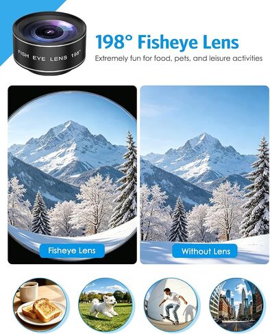 AMIR 7 in 1 Phone Camera Lens Kit with 2X Telephoto, 0.63X Wide Angle, 15X Macro, 198° Fisheye, CPL Filter, Star & Kaleidoscope Lens, HD Mobile Lens Set for iPhone, Samsung & Smartphones in Saudi Arabia
