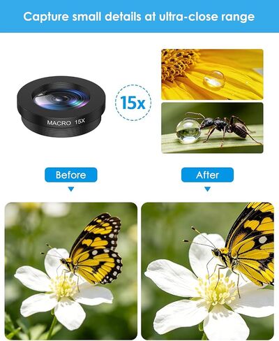 AMIR 7 in 1 Phone Camera Lens Kit with 2X Telephoto, 0.63X Wide Angle, 15X Macro, 198° Fisheye, CPL Filter, Star & Kaleidoscope Lens, HD Mobile Lens Set for iPhone, Samsung & Smartphones in Saudi Arabia