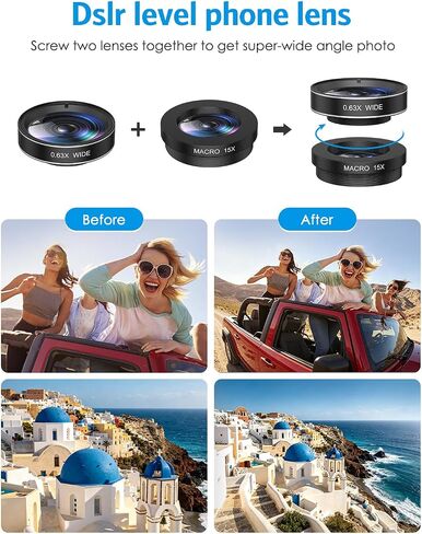 AMIR 7 in 1 Phone Camera Lens Kit with 2X Telephoto, 0.63X Wide Angle, 15X Macro, 198° Fisheye, CPL Filter, Star & Kaleidoscope Lens, HD Mobile Lens Set for iPhone, Samsung & Smartphones in Saudi Arabia