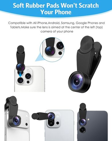 AMIR 7 in 1 Phone Camera Lens Kit with 2X Telephoto, 0.63X Wide Angle, 15X Macro, 198° Fisheye, CPL Filter, Star & Kaleidoscope Lens, HD Mobile Lens Set for iPhone, Samsung & Smartphones in Saudi Arabia