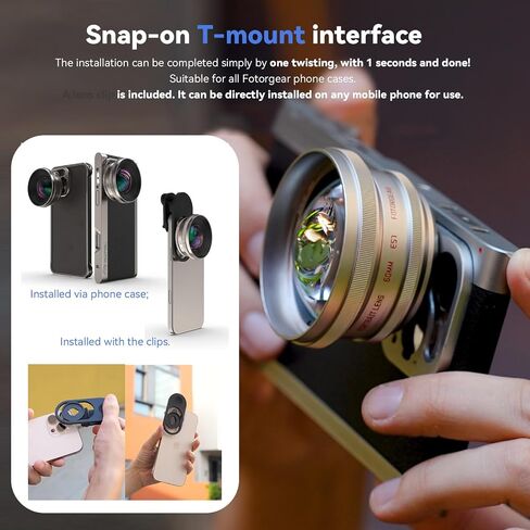 Fotorgear 60mm Portrait Lens for Smartphone, HD 2X Telephoto External Lens with T-Mount Interface, Professional Optical Bokeh & Distortion-Free for iPhone 16/15/14, Samsung, Pixel in Saudi Arabia