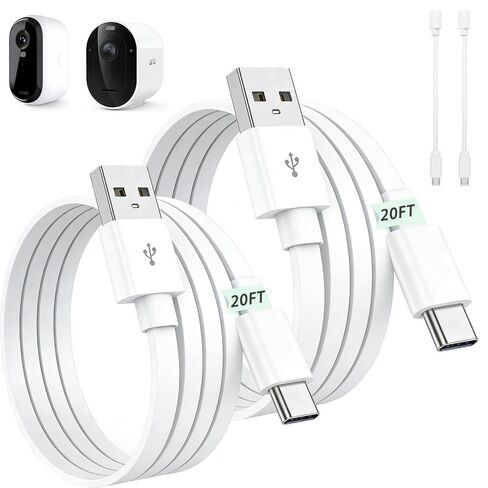 25FT Charging Cable Compatible with Arlo Essential 2K, Alro Essential 2nd Gen/(3rd Gen) , Arlo Pro 6,Arlo Pro/Pro2,Flat Charging Cable,Long Flat USB C Extension Cable with Micro USB Cord--2Pack in Saudi Arabia