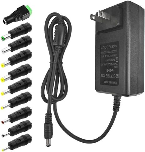 12V 5A Power Supply Universal Adapter AC 100-240V to DC 12Volt 5A 4A 3.5A 3A Power Cord with 10 Tips (5.5x2.5mm/4.8x1.7mm) for LED Strip Lights, CCTV Cameras, Router, Modem & More in Saudi Arabia