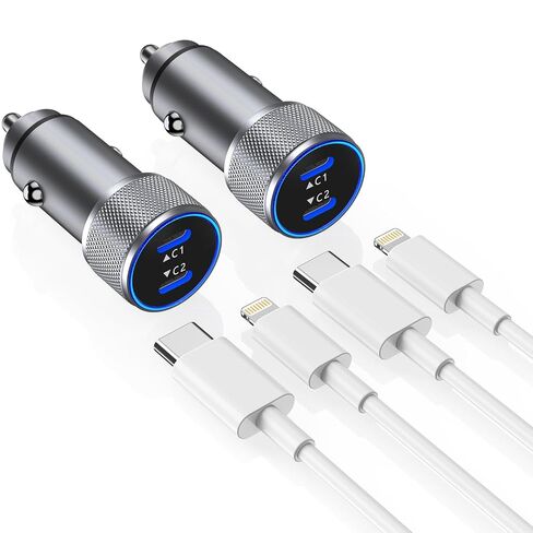 iPhone Car Charger,【2Pack】38W Dual Port USB C+QC3.0 [Apple MFi Certified] Fast Charging Cigarette Lighter iPhone Charger Car Adapter with【2 Pack】Lightning Cable for iPhone 14 13 Pro Max 12 11 X - Grey in Saudi Arabia