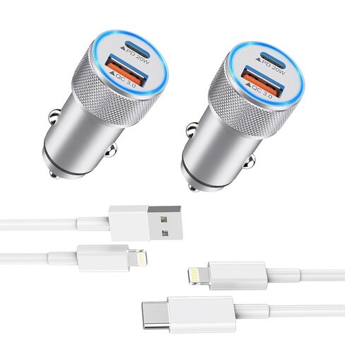 iPhone Car Charger,【2Pack】38W Dual Port USB C+QC3.0 [Apple MFi Certified] Fast Charging Cigarette Lighter iPhone Charger Car Adapter with【2 Pack】Lightning Cable for iPhone 14 13 Pro Max 12 11 X - Grey in Saudi Arabia