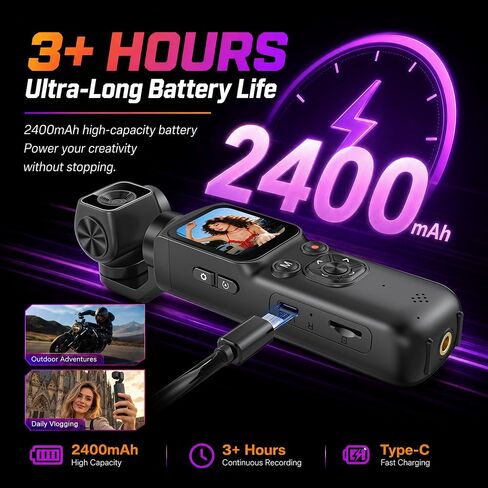 4K Vlogging Camera 330°Rotating Lens Digital Pocket Cameras for YouTube | Face Tracking Vlog Camera, Fast Autofocus 75MP Portable Video Camera with WiFi Webcam 1.72"Touch Screen for TikTok in Saudi Arabia