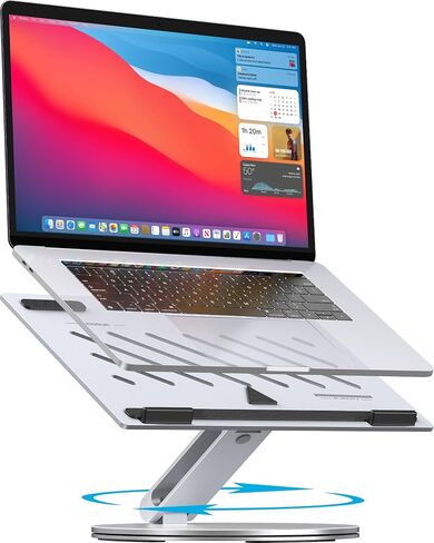 YICOSUN Laptop Stand for Desk, 360° Rotating Height Adjustable Computer Stand, Ergonomic Aluminum Laptop Riser with Ventilated Cooling, Foldable for 10-16 inch MacBook Pro Air Neo Dell HP - Gray in Saudi Arabia