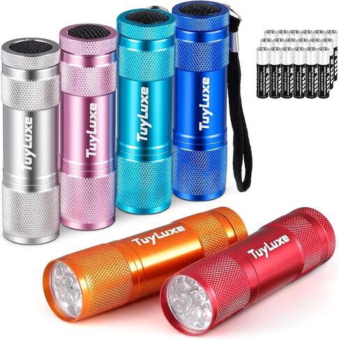 LED Mini Flashlights 6 Pack, 9-LED Small Flashlight with Lanyard, Assorted Color Aluminum Pocket Flashlight, AAA Battery Powered Handheld Lights for Kids, Camping, Home Emergencies, Night Reading in Kuwait