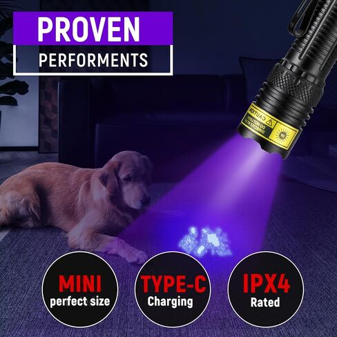 UV Flashlight Black Light, USB-C Rechargeable 395nm Blacklight Mini | Portable Handheld Powerful LED Ultraviolet Lights Flashlights, for Resin Curing, Uranium Glass, Pet Dog Urine Detection in Saudi Arabia