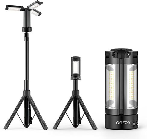 OGERY Rechargeable 10000mAh Camping Light with Stand | 6.0 ft Max Height, Cordless Work Light with 3 LED Lamp Heads, 2200 Lumens Emergency Flashlight with Detachable Tripod in Saudi Arabia