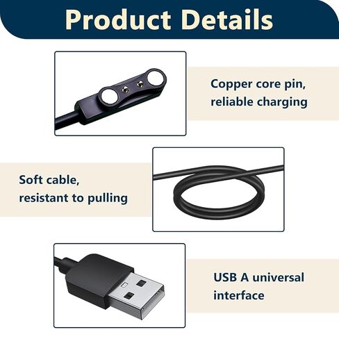 2Pcs Universal Smart Watch Magnetic Charger Cable, 2 Pin 4mm Pitch | Replacement Fast Charging Cord Compatible with Da Fit Gloryfit Smartwatch, Fitness Trackers, Headphones, Electronic Wearables in Saudi Arabia