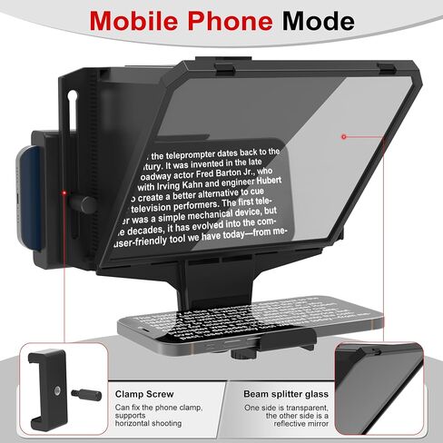 7.7" Mini Phone Teleprompter for Webcam, with APP & Remote Control | Support Webcam, Smartphone & Bluetooth, Quick Installation, Compatible with iOS & Android for Video Creation in Saudi Arabia