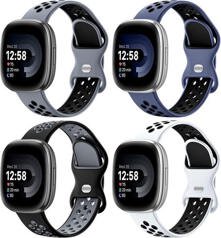 Maledan 4 Pack Sport Band Compatible With Fitbit Versa 3/4 and Sense/Sense 2 Smart Watch, Soft Wristband Replacement Accessories for Women and Men in Kuwait