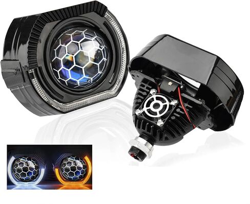 2.5inch Honeycomb Bi Projector Lens,Car Headlight Retrofit Kit with Hi/Lo Beam Function,70W 20,000LM 6000K-Focus Beam with Sharp Cut off Line No Blind Oncoming Car Upgrade Bi-Xenon Projector Lens in Kuwait