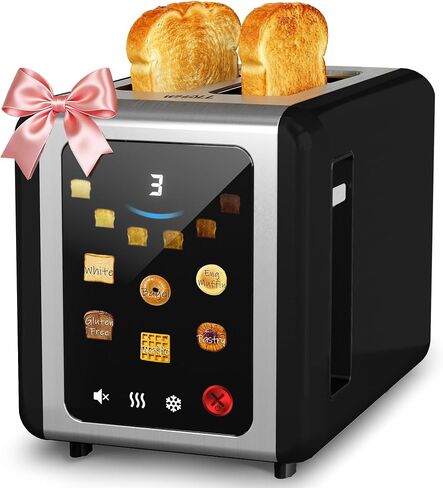 WHALL Full Touch Screen Toaster 2 Slice, Smart Toaster for Bread, Silver | 1.5'' Extra Wide Slot, 6 Shade Settings, Reheat/Defrost/Mute/Standby, Gluten-Free Waffle Pastry Mode, Stainless Steel, Silver in Kuwait