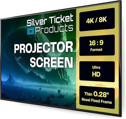 Silver Ticket Products S7 Series 6 Piece Thin Bezel Home Theater Fixed Frame 4K/8K Ultra HD, HDTV, HDR & Active 3D Projection Screen, 16:9 Format, 92" Diagonal, Woven Acoustic Material S7-16992-WAB in Kuwait