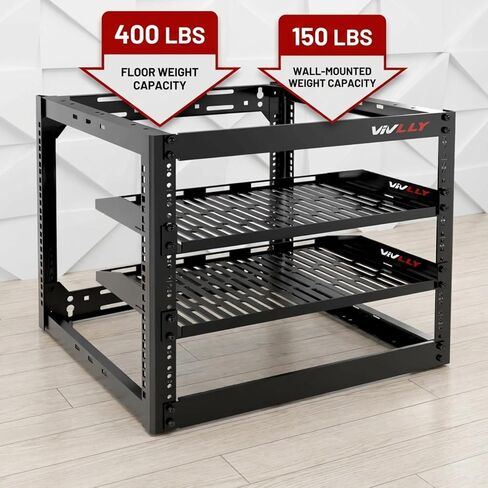 10U Server Rack Heavy Duty Open Frame Network Rack Mount 19 Inch | Wall Mount or Floor Standing IT Equipment Cabinet, 400lbs Capacity Networking Data Center Rack with 2 Vented Shelves in Saudi Arabia