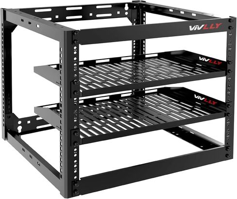 10U Server Rack Heavy Duty Open Frame Network Rack Mount 19 Inch | Wall Mount or Floor Standing IT Equipment Cabinet, 400lbs Capacity Networking Data Center Rack with 2 Vented Shelves in Saudi Arabia