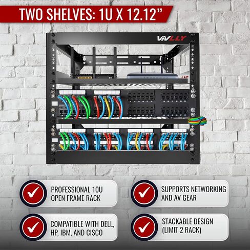 10U Server Rack Heavy Duty Open Frame Network Rack Mount 19 Inch | Wall Mount or Floor Standing IT Equipment Cabinet, 400lbs Capacity Networking Data Center Rack with 2 Vented Shelves in Saudi Arabia