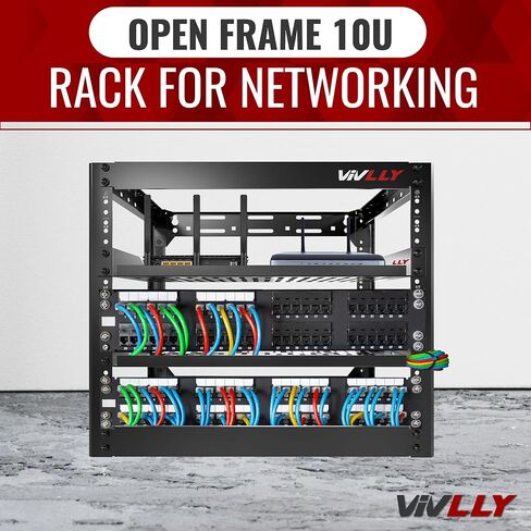 10U Server Rack Heavy Duty Open Frame Network Rack Mount 19 Inch | Wall Mount or Floor Standing IT Equipment Cabinet, 400lbs Capacity Networking Data Center Rack with 2 Vented Shelves in Saudi Arabia