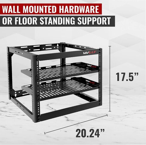 10U Server Rack Heavy Duty Open Frame Network Rack Mount 19 Inch | Wall Mount or Floor Standing IT Equipment Cabinet, 400lbs Capacity Networking Data Center Rack with 2 Vented Shelves in Saudi Arabia
