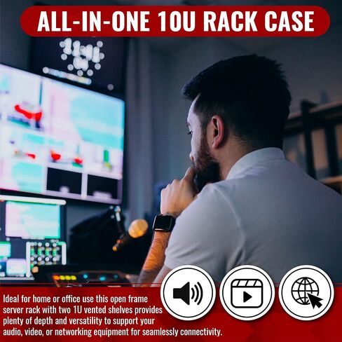 10U Server Rack Heavy Duty Open Frame Network Rack Mount 19 Inch | Wall Mount or Floor Standing IT Equipment Cabinet, 400lbs Capacity Networking Data Center Rack with 2 Vented Shelves in Saudi Arabia