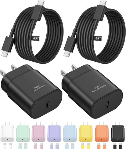 Type C Charger Fast Charging,USB C Charger,25W Samsung Super Fast Charger | for Samsung Galaxy S26/S25/S24/S23/S22/iPhone 17/16/15 Series,Android,with 10FT Extra Long USB C Cable (2-Pack with 2 cable) in Saudi Arabia