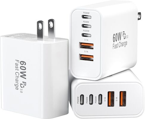 USB C Charging Blocks, 60W USBC Wall Fast Charger Block, Type C iPhone USB C Charger Fast Charging Brick, 5-Port Multiport Charger Plug Power Adapter for iPhone 17/16/15/14/13 Pro Max, iPad, GalaxyS25 in Saudi Arabia