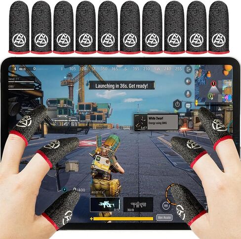 10-Pack Pro Gaming Finger Sleeves: 0.3mm Silver Fiber, Ultra-Thin, Anti-Sweat & Breathable Thumb Cover Gloves for PUBG/COD - Fits All Mobile Phone/iPad Tablet Touchscreen Devices in Saudi Arabia