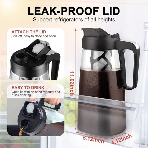 Sivaphe Large Ice Cold Coffee Maker 64 oz /2 L Traitan Plastic Leak Proof, Coffee/Tea Brewer Method with Reusable Removable Filter 2 Quart in Kuwait
